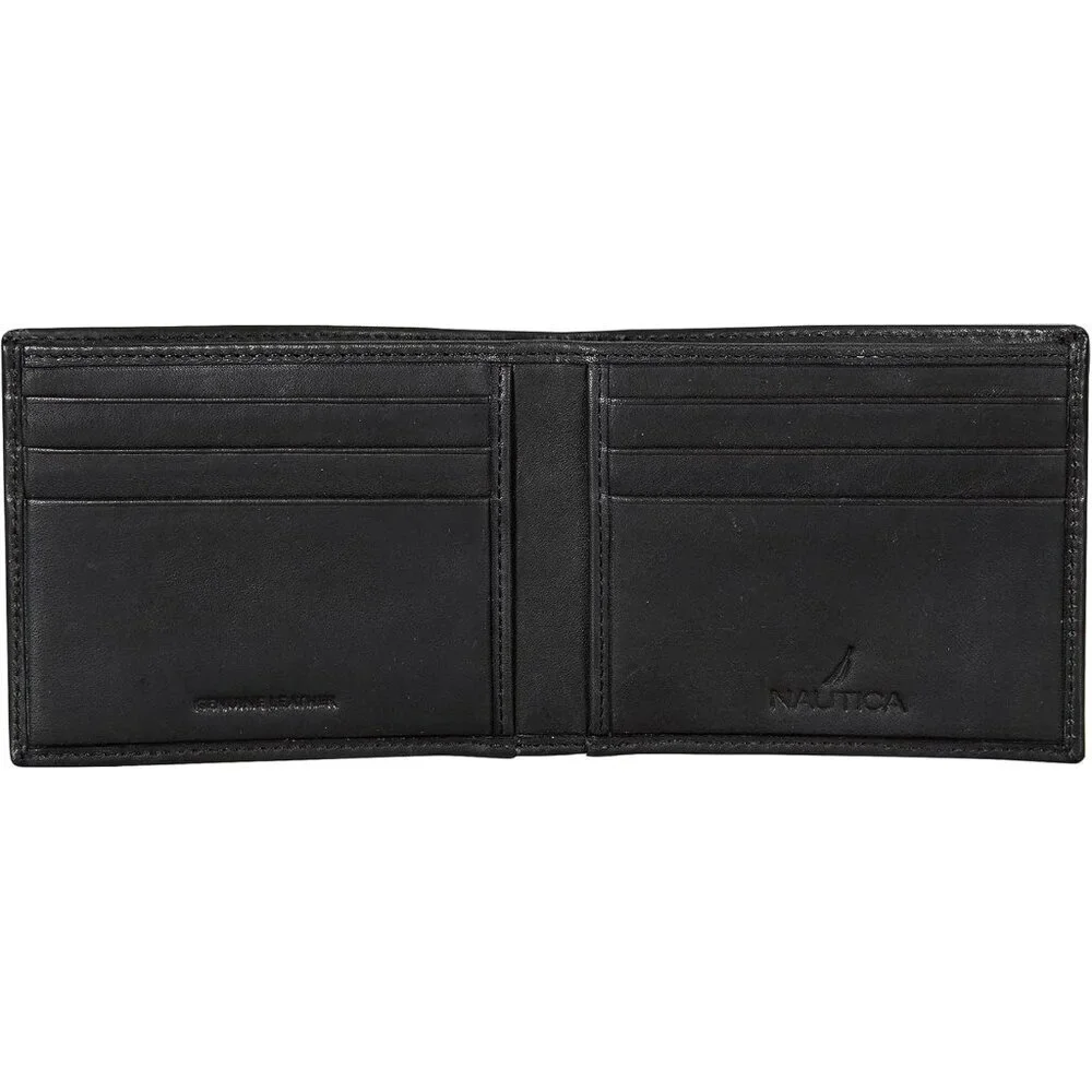 Men's Logo - Black Bifold Leather Wallet RFID Blocking ID Window Card Slots